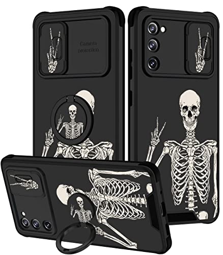 Goocrux [2-in-1 Schutzhülle für Samsung Galaxy S20 FE 5G, Totenkopf-Skelett für Frauen und Mädchen, niedliches Gothic-Telefonabdeckung, Horror-Design mit Schiebe-Kamera-Abdeckung + Ringhalter, lustige von Goocrux