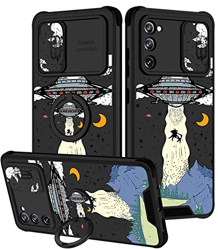 Goocrux [2-in-1 Schutzhülle für Samsung Galaxy S20 FE 5G, für Damen, Herren, Mädchen, niedliches UFO-Telefonabdeckung, modisches Aliens, Universum-Muster-Design mit Schiebe-Kamera-Abdeckung + von Goocrux