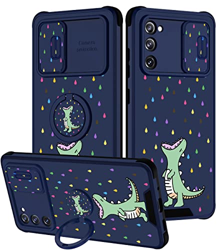 Goocrux [2-in-1 Schutzhülle für Samsung Galaxy S20 FE 5G für Frauen und Mädchen, niedliche Cartoon-Handyhülle mit Schiebe-Kamera-Abdeckung + Ringhalter, grünes Regenbogen-Design, Jungen-Hüllen für von Goocrux
