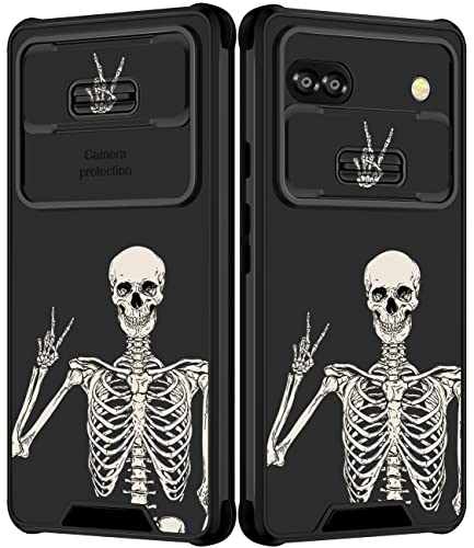 Goocrux Schutzhülle für Google Pixel 6A Skelett Schädel Frauen Mädchen Niedlich Gothic Handyhülle Cool Ghost Horror Einzigartiges Design Goth Ästhetik mit Slide Camera Cover Lustige Gruselige Hüllen von Goocrux