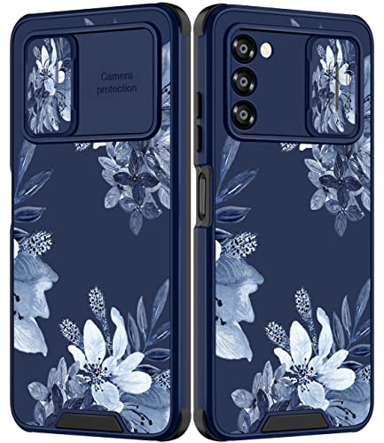 Goocrux Schutzhülle für Samsung Galaxy A03S, Blume für Frauen und Mädchen, niedliches Blumenmuster, ästhetisch, hübsche blaue Blumen, einzigartiges Design mit Schiebe-Kamera-Abdeckung, modische Hüllen von Goocrux