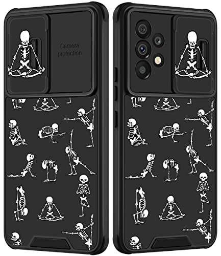 Goocrux Schutzhülle für Samsung Galaxy A53 5G, Totenkopf für Frauen und Mädchen, Skelett, Yoga, niedlich, Horror, Handyhülle, schwarz, Gothic-Design, ästhetisch, mit Schiebe-Kamera-Abdeckung, lustige von Goocrux
