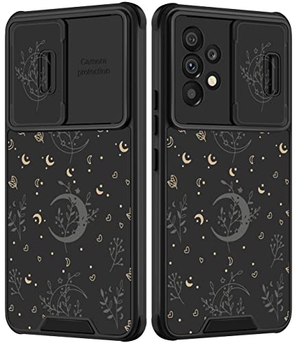 Goocrux Schutzhülle für Samsung Galaxy A53 5G für Frauen Mädchen Niedliche Mond Sterne Girly Handyhülle Mode Schwarz Weltraum Herz Einzigartiges Design mit Slide Camera Cover Ästhetische Hüllen für von Goocrux