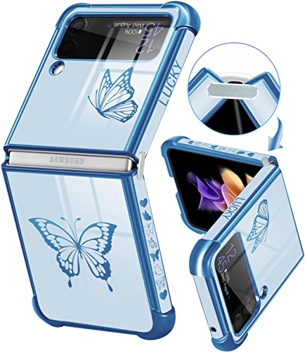 Goocrux Schutzhülle für Samsung Galaxy Z Flip 3, 17 cm (6,7 Zoll), Schmetterlingsmuster, niedliches blaues Schmetterlingsmuster, ästhetisch, trendig, Hülle für Galaxy Z Flip 3 5G von Goocrux