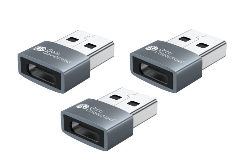 Adapter USB 2.0 Stecker A an USB-C™ Buchse, Aluminiumgehäuse, grau, 3er-Set von Good Connections