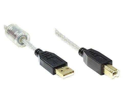 Anschlusskabel USB 2.0 High Quality mit Ferritkern und Goldkontakten, transparent, 3m, Good Connections® von Good Connections