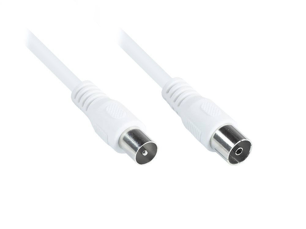 Antennenkabel, Koax/IEC Stecker an Buchse 3x geschirmt (Class A+, >95 dB / 75 Ohm), weiß, 1,5m von Good Connections