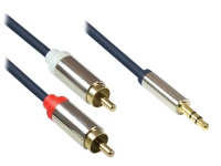 Audio Anschlusskabel High-Quality 3,5mm, Klinkenstecker an 2x RCA Stecker, Vollmetallgehäuse, dunkelblau, 5m, Good Connections (GC-M0061) von Good Connections