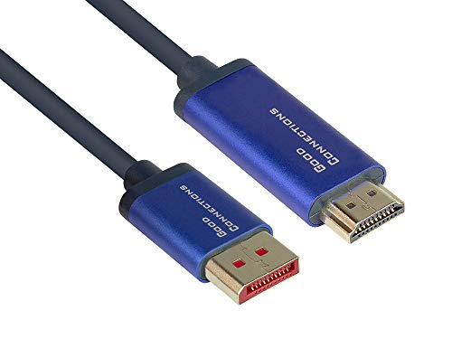 Good Connections® SmartFLEX DisplayPort 1.4 an HDMI 2.0 Kabel - 4K UHD @60Hz RGB / 4:4:4 - KUPFERLEITER, Aluminiumgehäuse - HOCHFLEXIBEL - dunkelblau - 1 m von Good Connections