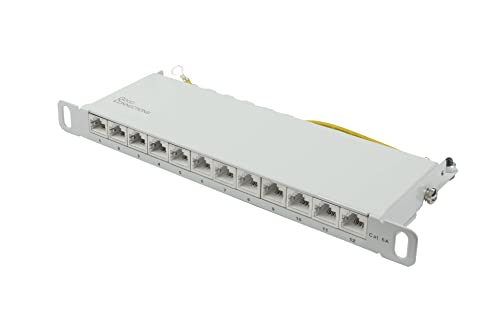 Good Connections 10" Patchpanel/Patchfeld - für 10 Zoll Wandgehäuse/Netzwerkschränke - Cat. 6A, 500 MHz - 10-GIGABIT-fähig - 12-Port - 0,5 HE - geschirmt - werkzeugloses Öffnen - Lichtgrau (RAL7035) von Good Connections