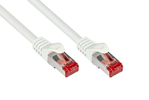 Good Connections Cat. 6 Ethernet LAN Patchkabel mit Rastnasenschutz RNS, S/FTP, PiMF, PVC, 250Mhz, Gigabit-fähig (10/100/1000-Base-T Ethernet Netzwerke), für Patchfelder, Patchpanels, Switch, Router, Modems, weiß, 10m von Good Connections