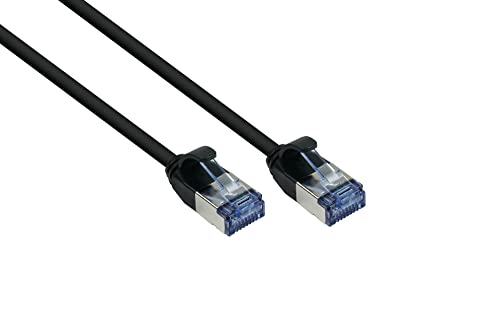 Good Connections Cat. 6A Slim-Patchkabel - 2 m - U/FTP- 10 Gbit/s und 500MHz - KUPFER-Leiter CU - Halogenfrei LSZH - RNS Rastnasenschutz - dünnes Netzwerkwerkkabel/LAN-Kabel - SCHWARZ von Good Connections