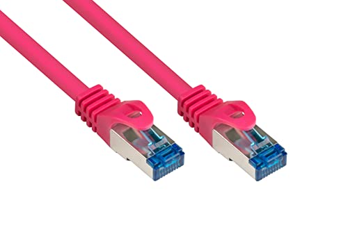 Good Connections Cat.6A Ethernet LAN Patchkabel mit Rastnasenschutz RNS, S/FTP, PiMF, halogenfrei, 500MHz, OFC, 10-Gigabit-fähig (10/100/1000/10000-Base-T Ethernet Netzwerke) - z.B. für Patchpanel, Switch, Router, Modem - magenta, 5m von Good Connections