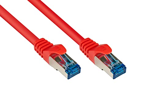 Good Connections Cat.6A Ethernet LAN Patchkabel mit Rastnasenschutz RNS, S/FTP, PiMF, halogenfrei, 500MHz, OFC, 10-Gigabit-fähig (10/100/1000/10000-Base-T Ethernet Netzwerke) - z.B. für Patchpanel, Switch, Router, Modem - rot, 0,25m von Good Connections