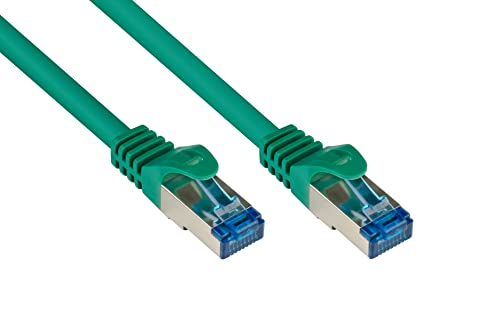 Good Connections Cat.6A Ethernet LAN Patchkabel mit Rastnasenschutz RNS, S/FTP, PiMF, halogenfrei, 500MHz, OFC, 10-Gigabit-fähig (10/100/1000/10000-Base-T Ethernet Netzwerke) - z.B. für Patchpanel, Switch, Router, Modem - grün, 1,5m von Good Connections