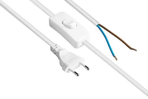 Good Connections EURO-Netzkabel - 1,5 m - Euro-Stecker Typ C (gerade) an abisolierte Enden - STROMKABEL mit SCHALTER - zum Konfektionieren - KUPFERLEITER - Adernquerschnitt: 0,75 mm² - WEISS von Good Connections