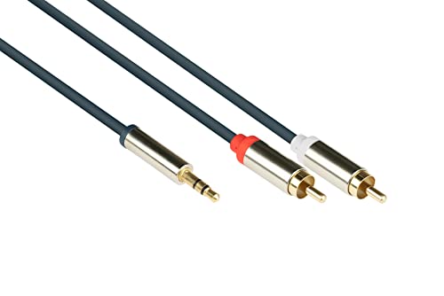 Good Connections GC-M0056 Audio Anschlusskabel High-Quality 3,5 mm, Klinkenstecker auf 2x RCA (Cinch) Stecker, OFC, Vollmetallgehäuse, 0,5m dunkel blau von Good Connections