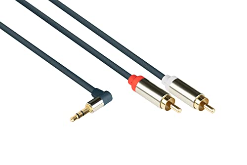 Good Connections GC-M0063 Audio Anschlusskabel High-Quality 3,5 mm, Klinkenstecker rechts abgewinkelt auf 2x RCA (Cinch) Stecker, OFC, Vollmetallgehäuse, 1m dunkel blau von Good Connections