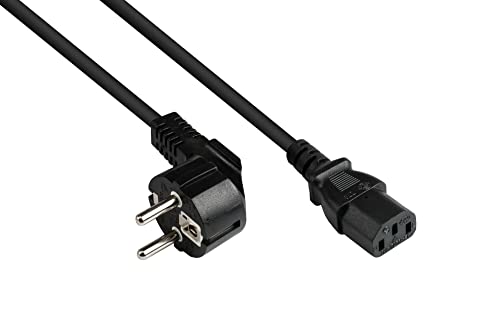Good Connections Netzkabel - 0,5 m / 50 cm- Schutzkontakt-Stecker Typ E+F (CEE 7/7, gewinkelt) an C13 Kaltgerätebuchse (gerade) - KUPFERLEITER CU - 0,75 mm² - KALTGERÄTE-Kabel - SCHWARZ von Good Connections