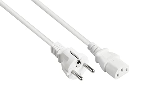 Good Connections Netzkabel - 1,5 m - Schutzkontakt-Stecker Typ E+F (CEE 7/7, gerade) an C13 Kaltgerätebuchse (gerade) - KUPFERLEITER CU - 0,75 mm² - KALTGERÄTE-Anschlusskabel - WEISS von Good Connections