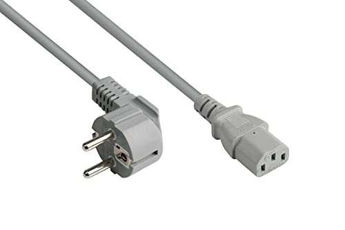 Good Connections Netzkabel - 1,8 m - Schutzkontakt-Stecker Typ E+F (CEE 7/7, gewinkelt) an C13 Kaltgerätebuchse (gerade) - KUPFERLEITER CU - 0,75 mm² - KALTGERÄTE-Kabel für PC, Monitor, u.v.m. - GRAU von Good Connections