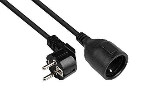 Good Connections Netzkabel-VERLÄNGERUNG - 3 m - Schutzkontakt-Stecker Typ E+F (CEE 7/7, gewinkelt) an Buchse Typ F (CEE 7/3, gerade) - KUPFERLEITER CU - 1,50 mm² - STROMKABEL-Verlängerung - SCHWARZ von Good Connections