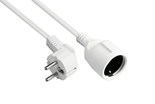 Good Connections Netzkabel-VERLÄNGERUNG - 3 m - Schutzkontakt-Stecker Typ E+F (CEE 7/7, gewinkelt) an Buchse Typ F (CEE 7/3, gerade) - KUPFERLEITER CU - 1,50 mm² - STROMKABEL-Verlängerung - WEISS von Good Connections