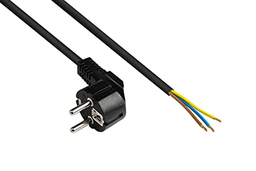 Good Connections P0185-S015 Netzkabel, 1,5 m, Schutzkontakt-Stecker Typ E+F (CEE 7/7, gewinkelt) an abisolierte Enden, Stromkabel zum Konfektionieren, 0,75 mm² Schwarz von Good Connections