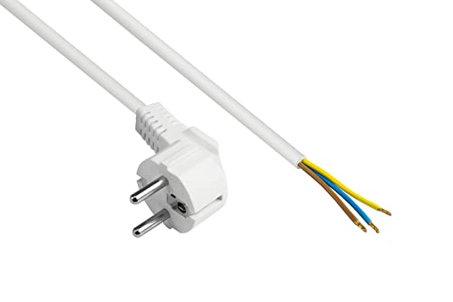 Good Connections P0185-W050 Netzkabel, 5 m, Schutzkontakt-Stecker Typ E+F (CEE 7/7, gewinkelt) an abisolierte Enden, Stromkabel zum Konfektionieren, 1,00 mm² Weiß von Good Connections