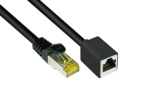 Good Connections RJ45 Ethernet LAN Patchkabel-Verlängerung mit Cat. 7 Rohkabel, mit Rastnasenschutz RNS , S/FTP, PiMF, halgenfrei, 500MHz, OFC, CU - 10-Gigabit-fähig (10/100/1000/10000-Base-T Ethernet Netzwerke) - schwarz, 0,5 m von Good Connections