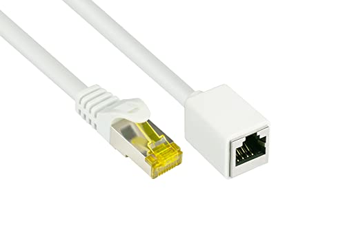 Good Connections RJ45 Ethernet LAN Patchkabel-Verlängerung mit Cat. 7 Rohkabel, mit Rastnasenschutz RNS , S/FTP, PiMF, halgenfrei, 500MHz, OFC, CU - 10-Gigabit-fähig (10/100/1000/10000-Base-T Ethernet Netzwerke) - weiß, 10 m von Good Connections