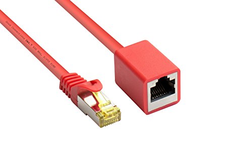 Good Connections RJ45 Ethernet LAN Patchkabel-Verlängerung mit Cat. 7 Rohkabel, mit Rastnasenschutz RNS , S/FTP, PiMF, halgenfrei, 500MHz, OFC, CU - 10-Gigabit-fähig (10/100/1000/10000-Base-T Ethernet Netzwerke) - rot, 10 m von Good Connections