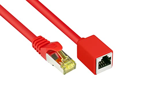 Good Connections RJ45 Ethernet LAN Patchkabel-Verlängerung mit Cat. 7 Rohkabel, mit Rastnasenschutz RNS , S/FTP, PiMF, halgenfrei, 500MHz, OFC, CU - 10-Gigabit-fähig (10/100/1000/10000-Base-T Ethernet Netzwerke) - rot, 0,5 m von Good Connections