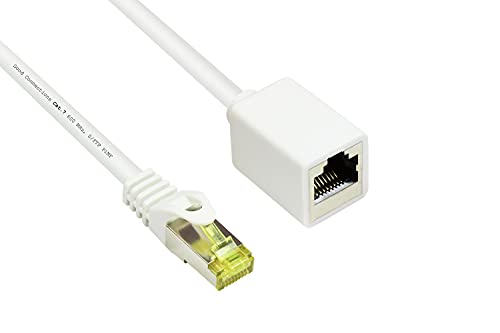 Good Connections RJ45 Ethernet LAN Patchkabel-Verlängerung mit Cat. 7 Rohkabel, mit Rastnasenschutz RNS , S/FTP, PiMF, halgenfrei, 500MHz, OFC, CU - 10-Gigabit-fähig (10/100/1000/10000-Base-T Ethernet Netzwerke) - weiß, 3 m von Good Connections