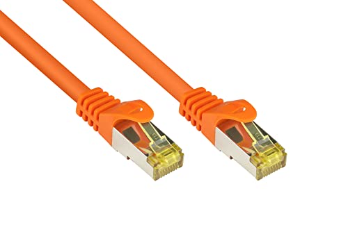 Good Connections RJ45 Ethernet LAN Patchkabel mit Cat. 7 Rohkabel und Rastnasenschutz RNS, S/FTP, PiMF, halogenfrei, 500MHz, OFC, 10-Gigabit-fähig (10/100/1000/10000-Base-T Ethernet Netzwerke) - z.B. für Patchpanel, Switch, Router, Modem - orange, 0,25 m von Good Connections