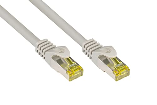 Good Connections RJ45 Ethernet LAN Patchkabel mit Cat. 7 Rohkabel und Rastnasenschutz RNS, S/FTP, PiMF, halogenfrei, 500MHz, OFC, 10-Gigabit-fähig (10/100/1000/10000-Base-T Ethernet Netzwerke) - z.B. für Patchpanel, Switch, Router, Modem - grau, 0,15 m von Good Connections