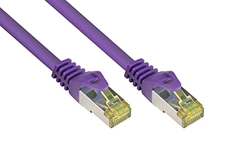 Good Connections RJ45 Ethernet LAN Patchkabel mit Cat. 7 Rohkabel und Rastnasenschutz RNS, S/FTP, PiMF, halogenfrei, 500MHz, OFC, 10-Gigabit-fähig (10/100/1000/10000-Base-T Ethernet Netzwerke) - z.B. für Patchpanel, Switch, Router, Modem - violett, 7,5 m von Good Connections