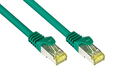 Good Connections RJ45 Ethernet LAN Patchkabel mit Cat. 7 Rohkabel und Rastnasenschutz RNS, S/FTP, PiMF, halogenfrei, 500MHz, OFC, 10-Gigabit-fähig (10/100/1000/10000-Base-T Ethernet Netzwerke) - z.B. für Patchpanel, Switch, Router, Modem - grün, 0,15 m von Good Connections