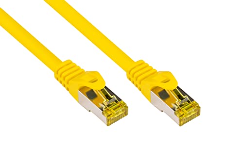 Good Connections RJ45 Ethernet LAN Patchkabel mit Cat. 7 Rohkabel und Rastnasenschutz RNS, S/FTP, PiMF, halogenfrei, 500MHz, OFC, 10-Gigabit-fähig (10/100/1000/10000-Base-T Ethernet Netzwerke) - z.B. für Patchpanel, Switch, Router, Modem - gelb, 20 m von Good Connections