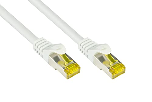 Good Connections RJ45 Ethernet LAN Patchkabel mit Cat. 7 Rohkabel und Rastnasenschutz RNS, S/FTP, PiMF, halogenfrei, 500MHz, OFC, 10-Gigabit-fähig (10/100/1000/10000-Base-T Ethernet Netzwerke) - z.B. für Patchpanel, Switch, Router, Modem - weiß, 60 m von Good Connections