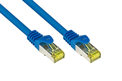 Good Connections RJ45 Ethernet LAN Patchkabel mit Cat. 7 Rohkabel und Rastnasenschutz RNS, S/FTP, PiMF, halogenfrei, 500MHz, OFC, 10-Gigabit-fähig (10/100/1000/10000-Base-T Ethernet Netzwerke) - z.B. für Patchpanel, Switch, Router, Modem - blau, 7,5 m von Good Connections