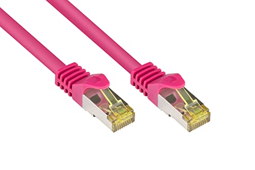 Good Connections RJ45 Ethernet LAN Patchkabel mit Cat. 7 Rohkabel und Rastnasenschutz RNS, S/FTP, PiMF, halogenfrei, 500MHz, OFC, 10-Gigabit-fähig (10/100/1000/10000-Base-T Ethernet Netzwerke) - z.B. für Patchpanel, Switch, Router, Modem - magenta, 20 m von Good Connections