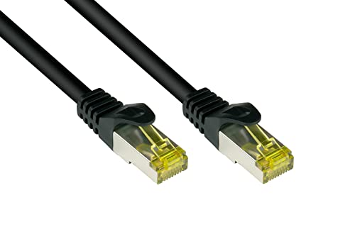 Good Connections RJ45 Ethernet LAN Patchkabel mit Cat. 7 Rohkabel und Rastnasenschutz RNS, S/FTP, PiMF, halogenfrei, 500MHz, OFC, 10-Gigabit-fähig (10/100/1000/10000-Base-T Ethernet Netzwerke) - z.B. für Patchpanel, Switch, Router, Modem - schwarz, 1,5 m von Good Connections
