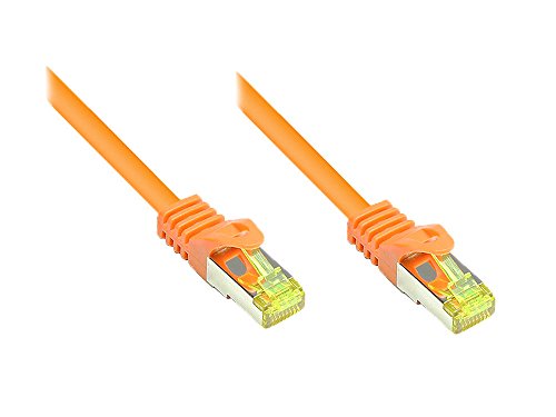 Good Connections RJ45 Ethernet LAN Patchkabel mit Cat. 7 Rohkabel und Rastnasenschutz RNS, S/FTP, PiMF, halogenfrei, 500MHz, OFC, 10-Gigabit-fähig (10/100/1000/10000-Base-T Ethernet Netzwerke) - z.B. für Patchpanel, Switch, Router, Modem - orange, 1 m von Good Connections