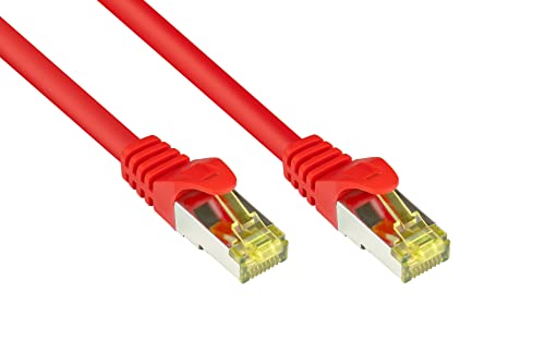 Good Connections RJ45 Ethernet LAN Patchkabel mit Cat. 7 Rohkabel und Rastnasenschutz RNS, S/FTP, PiMF, halogenfrei, 500MHz, OFC, 10-Gigabit-fähig (10/100/1000/10000-Base-T Ethernet Netzwerke) - z.B. für Patchpanel, Switch, Router, Modem - rot, 0,15 m von Good Connections