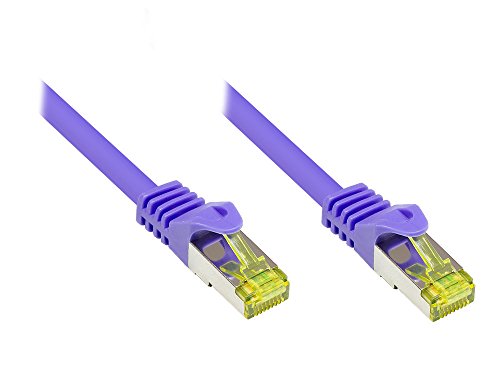 Good Connections RJ45 Ethernet LAN Patchkabel mit Cat. 7 Rohkabel und Rastnasenschutz RNS, S/FTP, PiMF, halogenfrei, 500MHz, OFC, 10-Gigabit-fähig (10/100/1000/10000-Base-T Ethernet Netzwerke) - z.B. für Patchpanel, Switch, Router, Modem - violett, 5 m von Good Connections