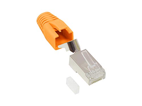Good Connections RJ45 Netzwerkstecker Cat.6A - 10er Sparset - Stecker geschirmt - inkl. Zugentlastung und Einfädelhilfe - Orange von Good Connections