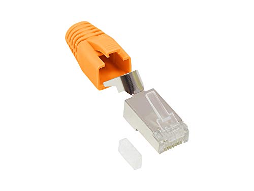 Good Connections RJ45 Netzwerkstecker Cat.6A - 50er Sparset - Stecker geschirmt - inkl. Zugentlastung und Einfädelhilfe - Orange von Good Connections