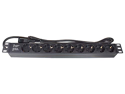 Good Connections Steckdosenleiste 19" PDU (1HE) - Kaltgeräte-Stecker C14 an 9x Schutzkontakt-Buchse - Kinderschutz - Kunststoffprofil, schwarz von Good Connections