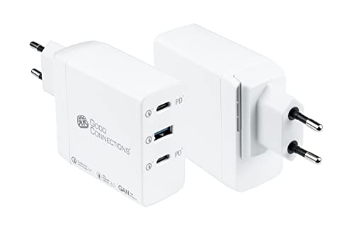 Good Connections USB-Schnellladegerät 100W mit GaN-Technologie - 3-Port - 2X USB-C max. je 100W und 1x USB-A max. 18W, total max. 100W - PD 3.0, QC 4+ - Für Smartphone, Notebook, Tablet u.v.m. - weiß von Good Connections